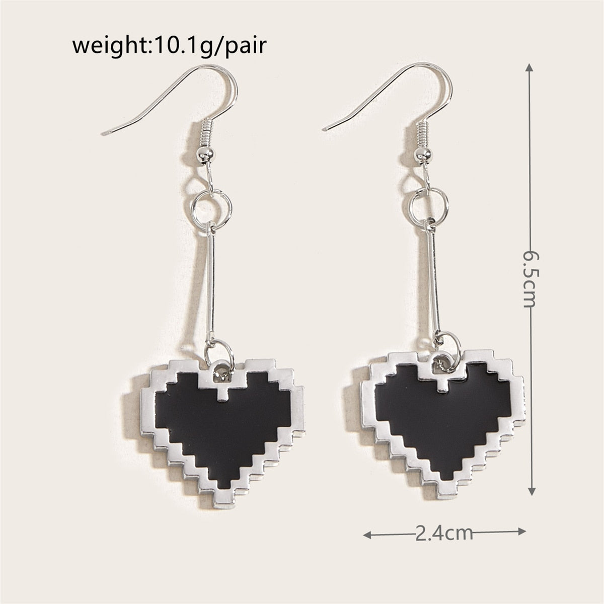 Black Mosaic Love Pixel Peach Heart Pendant Earrings - Pixel Comet Shop