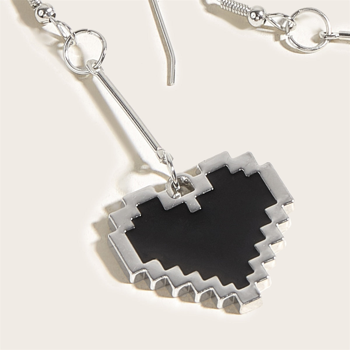 Black Mosaic Love Pixel Peach Heart Pendant Earrings - Pixel Comet Shop