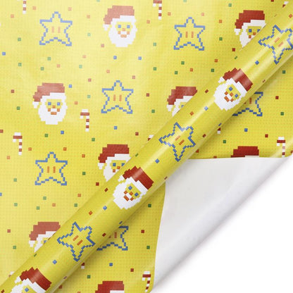 Christmas Retro Pixel "Santa/Stars" Wrapping Paper Sheets - Pixel Comet Shop