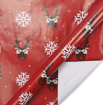 Christmas Retro Pixel "Reindeer/Snowflake" Wrapping Paper Sheets - Pixel Comet Shop