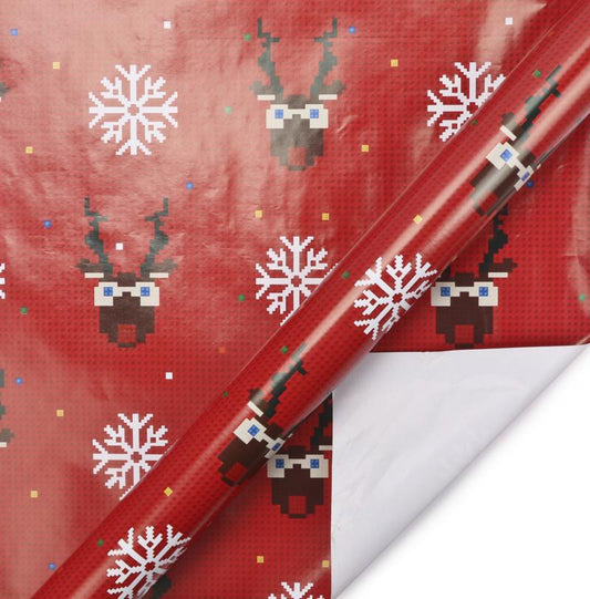 Christmas Retro Pixel "Reindeer/Snowflake" Wrapping Paper Sheets - Pixel Comet Shop