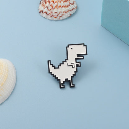 Retro Dinosaur Enamel Brooch Pixel White T-Rex Pin - Pixel Comet Shop