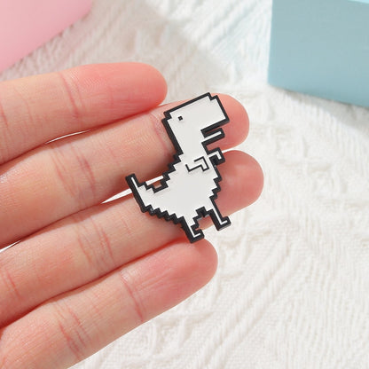 Retro Dinosaur Enamel Brooch Pixel White T-Rex Pin - Pixel Comet Shop