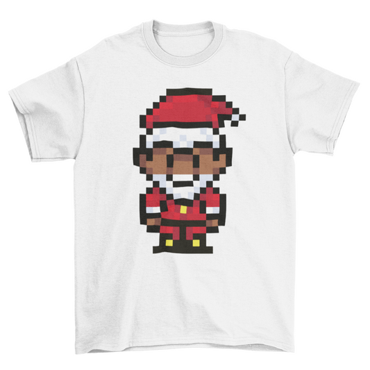 Black Santa Claus Pixel Art T-shirt - Pixel Comet Shop