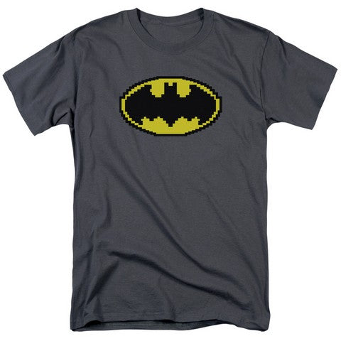 Trevco Batman-Pixel Symbol - Short Sleeve Adult Tee - Charcoal - Pixel Comet Shop